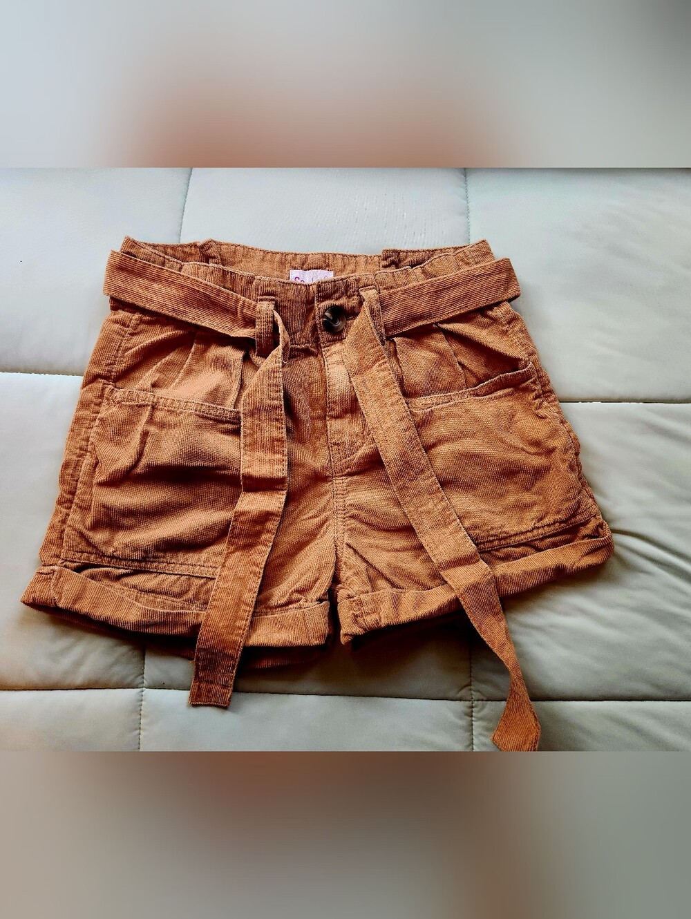 SO Corduroy Tie-Waist Shorts in Tan/Camel